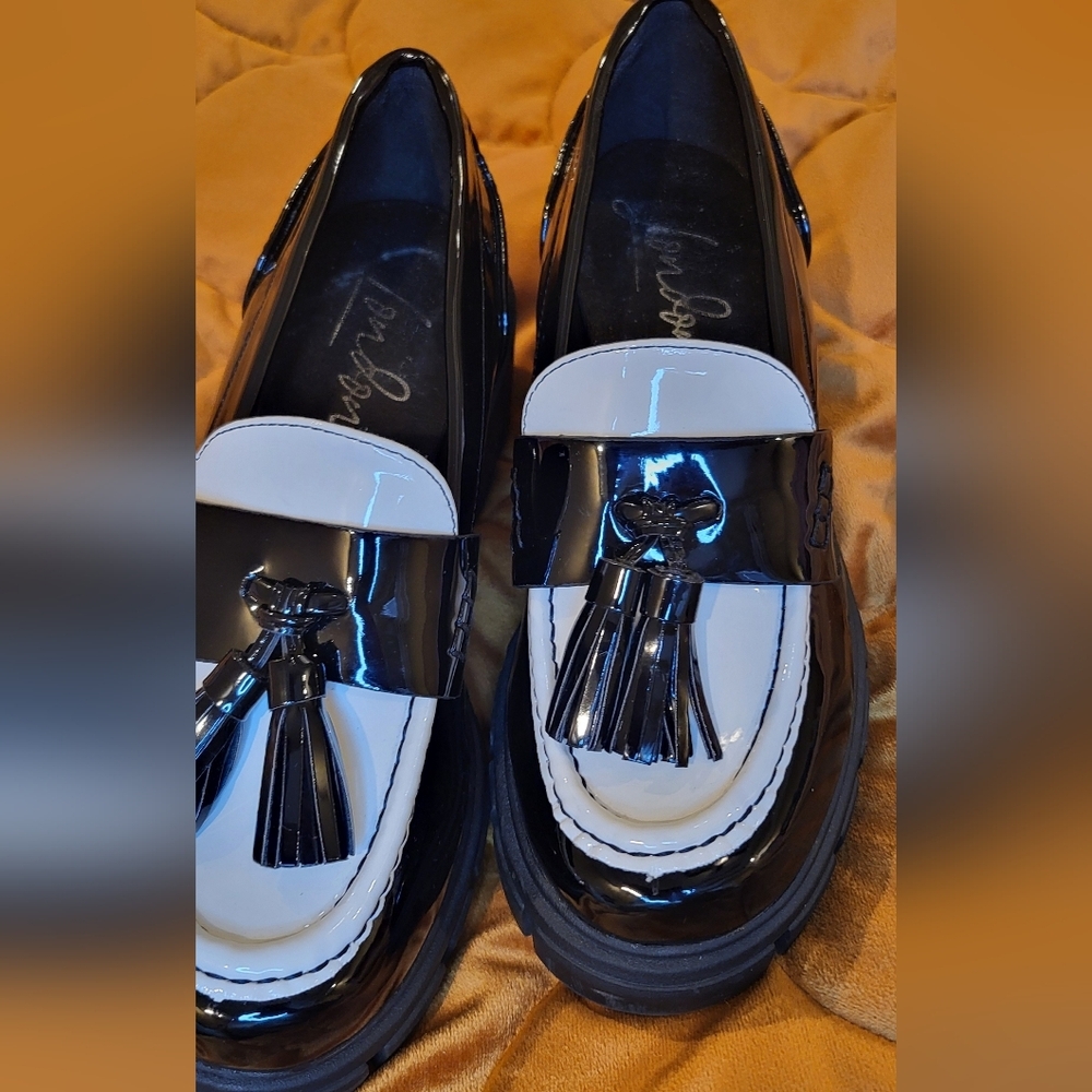 London Rag Platform Loafers sz37/ 6US Womens Y2K Grunge Dark Academia Preppy - Picture 13 of 15